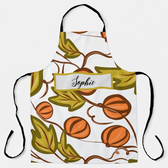 Delantal Nombre personalizado de las vides de calabaza de o (Anverso)
