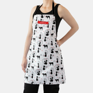 Delantal Nombre personalizado de los amantes del gato negro