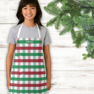 Delantal Nombre personalizado de niño Navidad rojo verde pa