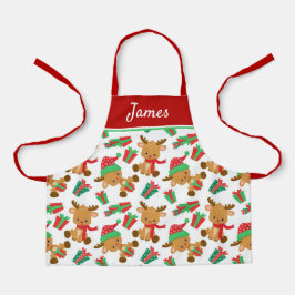 Delantal Nombre personalizado de reno de Navidades modernos