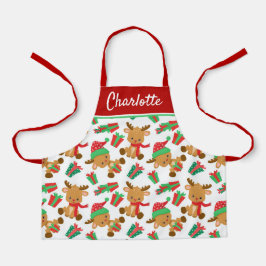 Delantal Nombre personalizado de reno de Navidades modernos