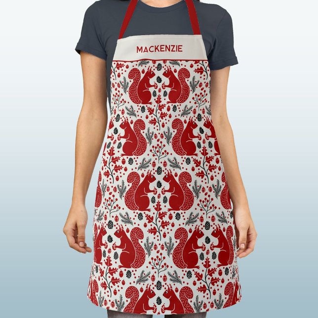 Delantal Nombre personalizado de Squirrel Forest Woodland (Subido por el creador)