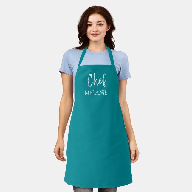Delantal Nombre personalizado del chef Verde azulado modern (Gastado)