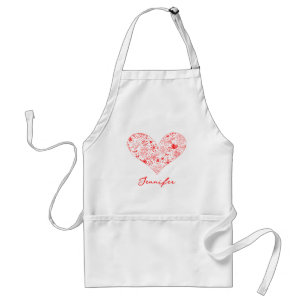 Delantal Nombre personalizado del corazón floral del El día