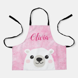 Delantal Nombre personalizado del oso polar blanco rosado
