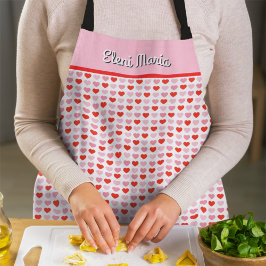 Delantal Nombre personalizado del patrón de corazón rosado 