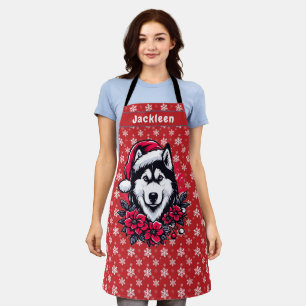 Delantal Nombre personalizado del perro de Santa Husky flor
