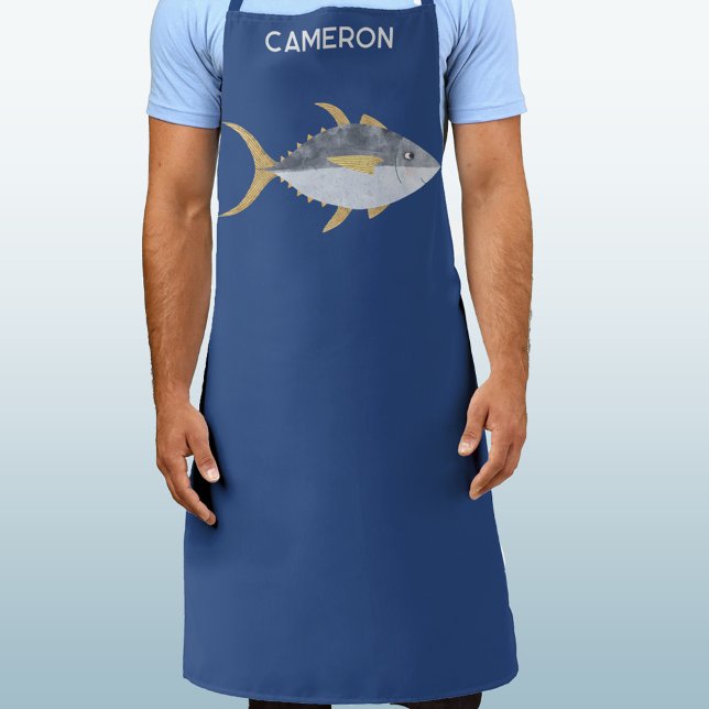 Delantal Nombre personalizado del pez atún (Fun Yellowfin Tuna fish personalized name apron)