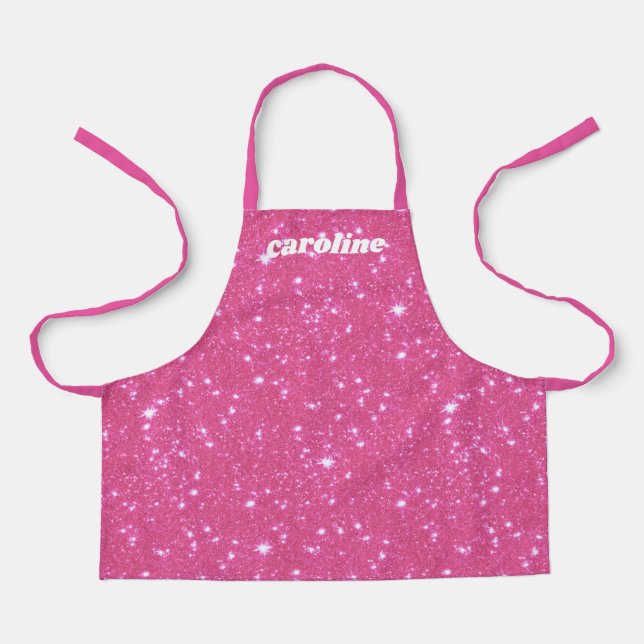 Delantal Nombre personalizado del Purpurina Retro Hot Pink  (Anverso)