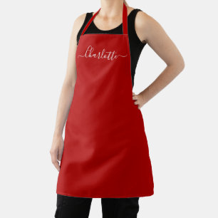 Delantal Nombre personalizado en guión chic rojo cereza car
