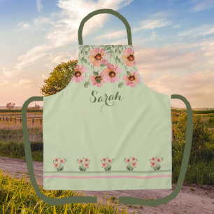 Delantal Nombre personalizado en verano Apron floral verde