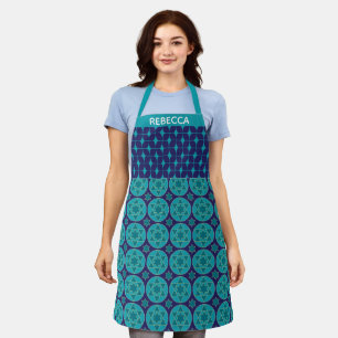 Delantal Nombre personalizado Estrella retro azul Hanukkah