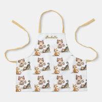 Nombre Personalizado Feliz Gato Joven Lady Apron