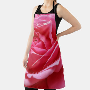 Delantal Nombre personalizado Flor Rosa elegante