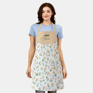 Delantal Nombre personalizado floral amarillo