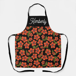 Delantal Nombre personalizado Floral Rojo