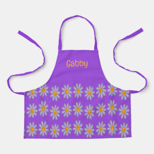 Delantal Nombre personalizado flores azules en violeta