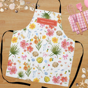Delantal Nombre personalizado Flores Tropicales Conchas Coc