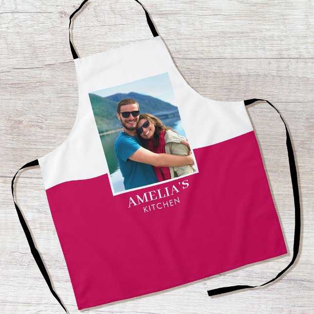 Delantal Nombre personalizado Foto rosa blanco moderno (Subido por el creador)