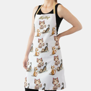 Delantal Nombre personalizado Gatos felices de Lady Apron