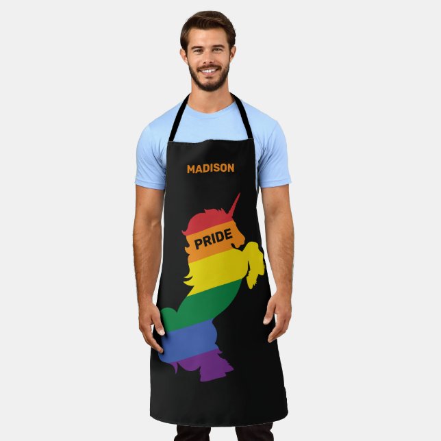 Delantal Nombre personalizado Gay Unicorn (Gastado)