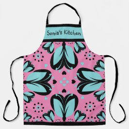 Delantal Nombre personalizado Gran Impresión Moderna Floral