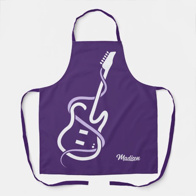 Delantal Nombre personalizado Guitarra estilizada (Anverso)