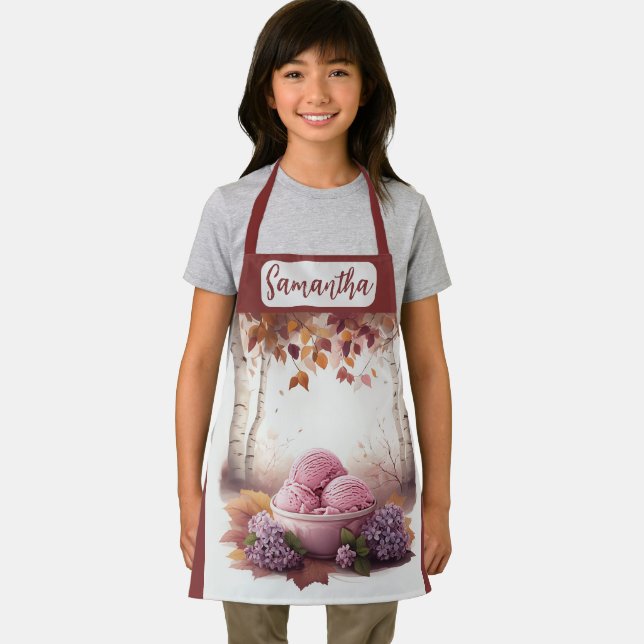 Delantal Nombre Personalizado Helado Rosa Crema Lilac Flora (in situ)