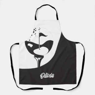 Delantal Nombre personalizado Hola Golf blanco y negro