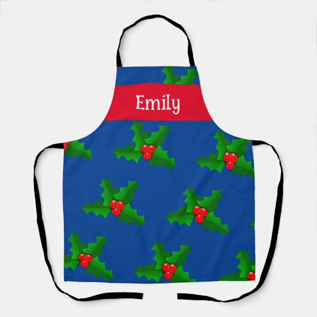 Delantal Nombre personalizado Holly deja a los Navidades en (Anverso)