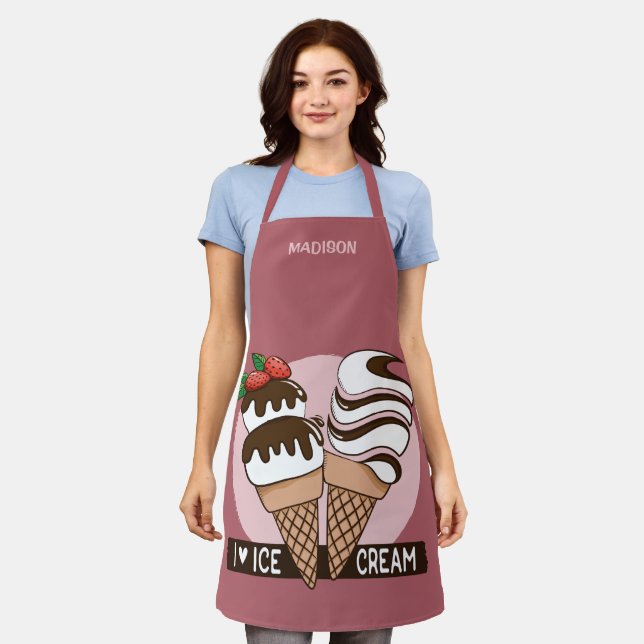 Delantal Nombre personalizado Ice Cream Lover (Gastado)