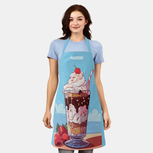 Delantal Nombre personalizado Ice Cream Milkshake (Gastado)