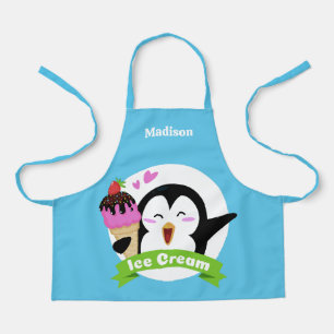 Delantal Nombre personalizado Ice Cream Penguin