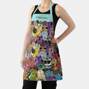 Delantal Nombre personalizado Ilustracion de gatos divertid