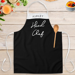 Delantal Nombre personalizado Jefe de Cocina Negro Blanco C