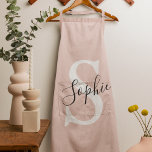 Delantal Nombre personalizado moderno Monograma Pastel rosa<br><div class="desc">Nombre personalizado moderno Monograma Pastel rosa</div>