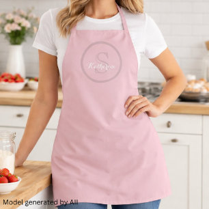 Delantal Nombre Personalizado Monograma Rosa Polvo