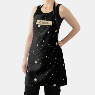 Delantal Nombre personalizado Noche estrellada de oro y neg