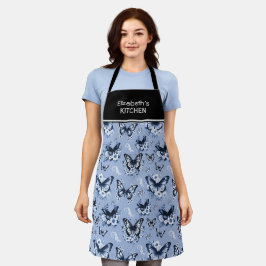 Delantal Nombre personalizado patrón mariposa azul