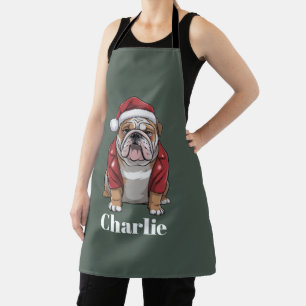 Delantal Nombre Personalizado Perro Bulldog Inglés Navidad