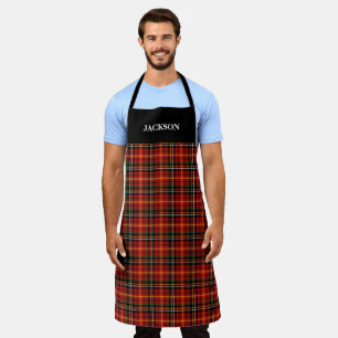 Delantal Nombre personalizado Plaid Rojo
