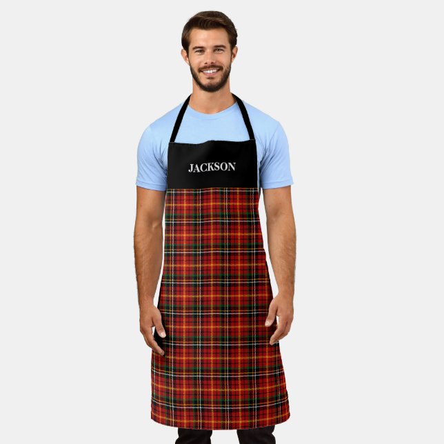 Delantal Nombre personalizado Plaid Rojo (Gastado)