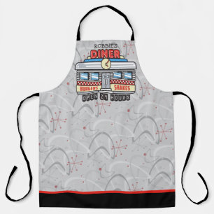 Delantal NOMBRE personalizado retro 50 Diner Rótulo 50 Atóm