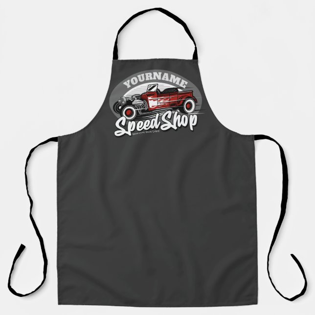 Delantal NOMBRE Personalizado Rockabilly Roadster Speed Sho (Anverso)