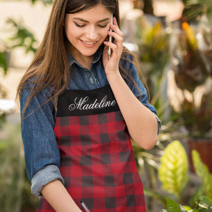 Delantal Nombre Personalizado Rojo Rústico Tapado De Búfalo