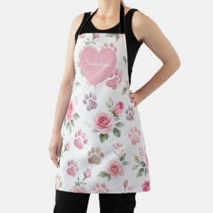 Delantal Nombre Personalizado Rosa Acuarela y Huella de Pat