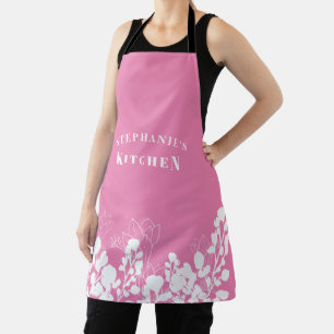 Delantal Nombre personalizado rosa Apron floral blanco