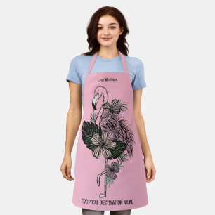 Delantal Nombre personalizado, texto y color de flamenco ro