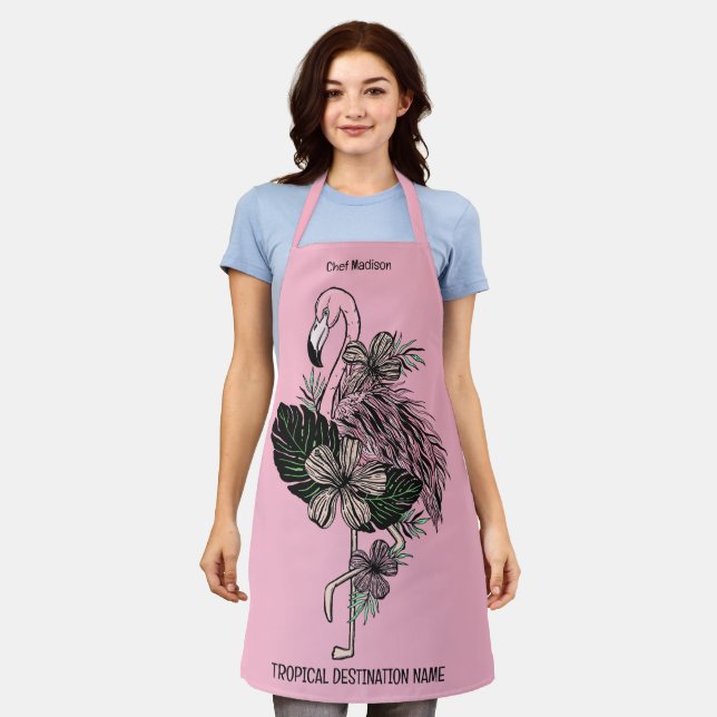 Delantal Nombre personalizado, texto y color de flamenco ro (Gastado)