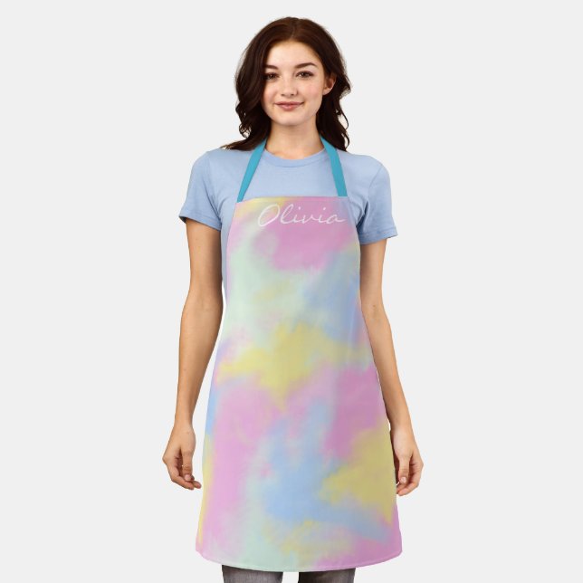 Delantal Nombre personalizado Tie Dye Rainbow Mens Mujeres (Gastado)